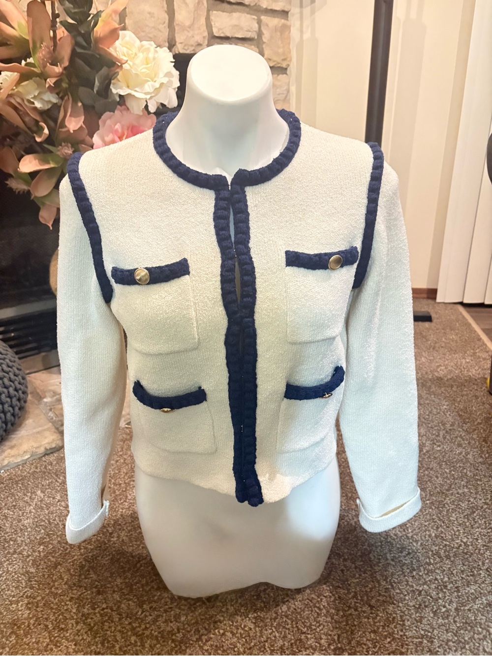 NWT MAEVE WHITE and Blue sweater/ cardigan